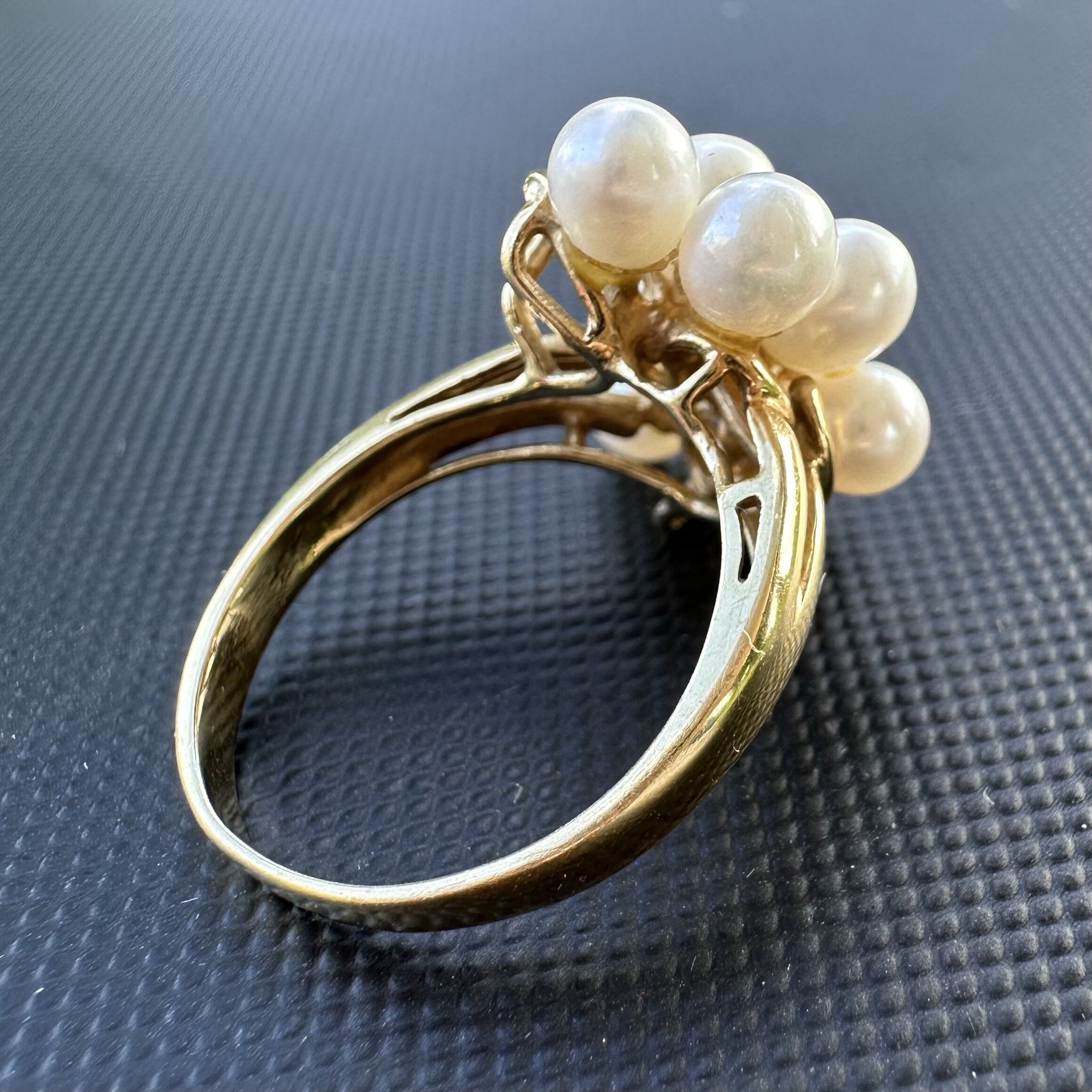 ON SALE 14K Gold Sapphire Diamond Accent & Pearl Cluster Ring US 6.5 - Image 3