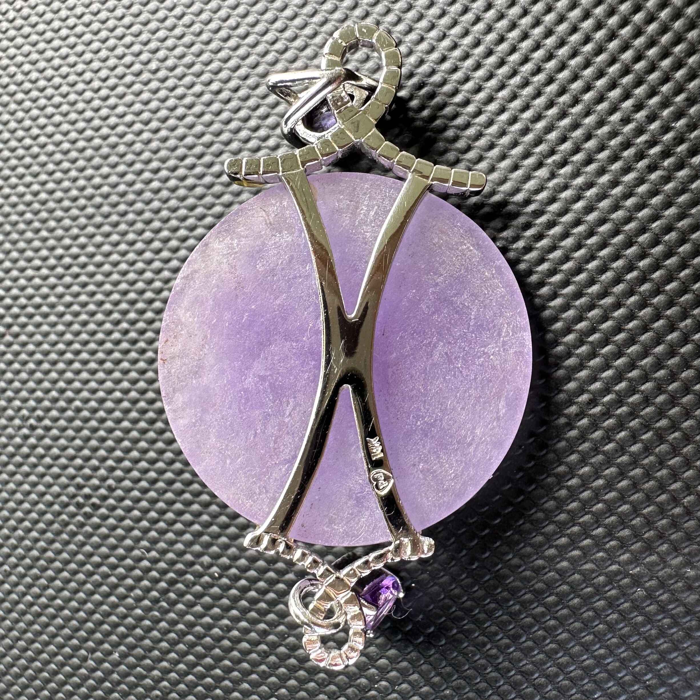 Vintage 14K Translucent Lavender Jade, Amethyst, and Citrine Pendant in White Gold - Image 5