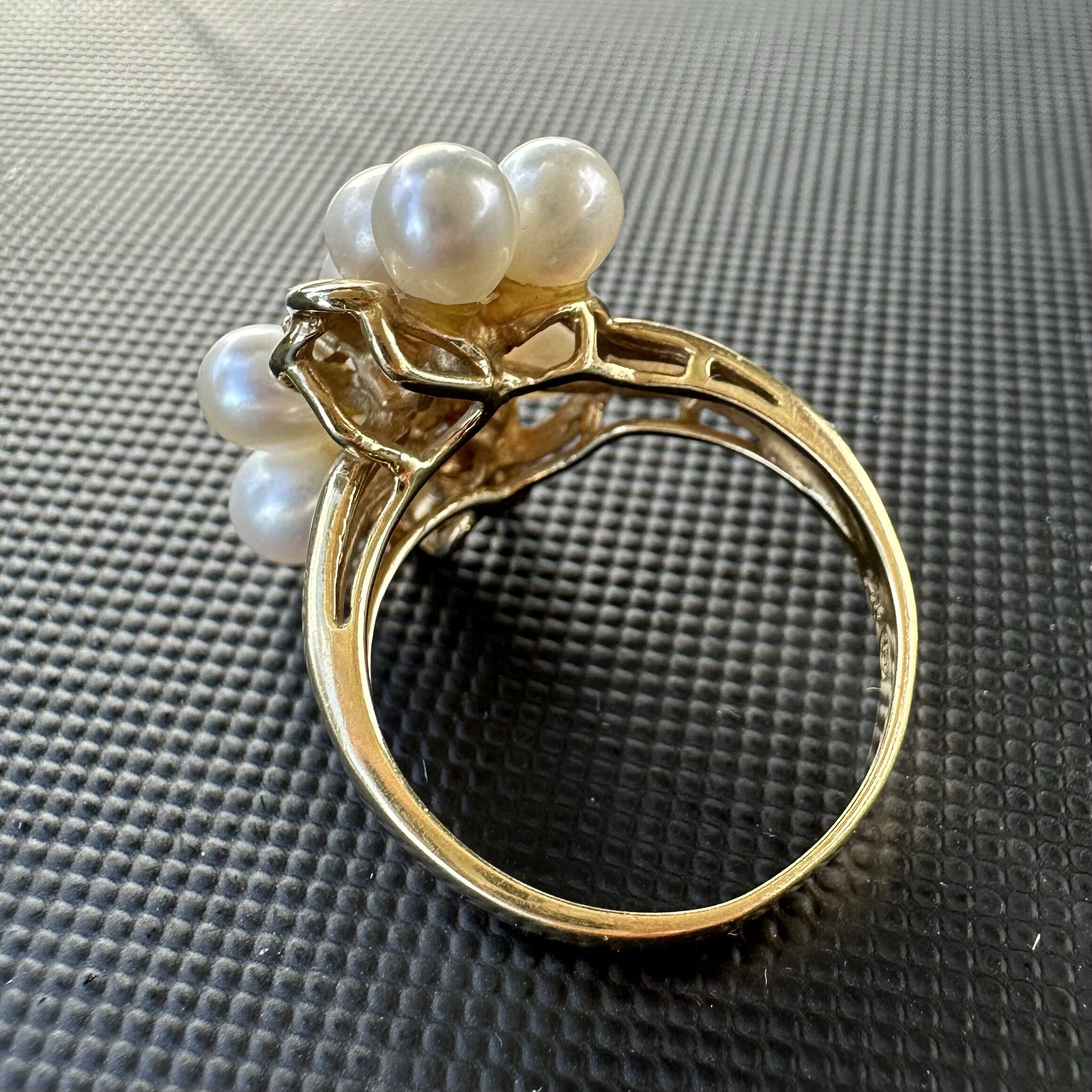 ON SALE 14K Gold Sapphire Diamond Accent & Pearl Cluster Ring US 6.5 - Image 12