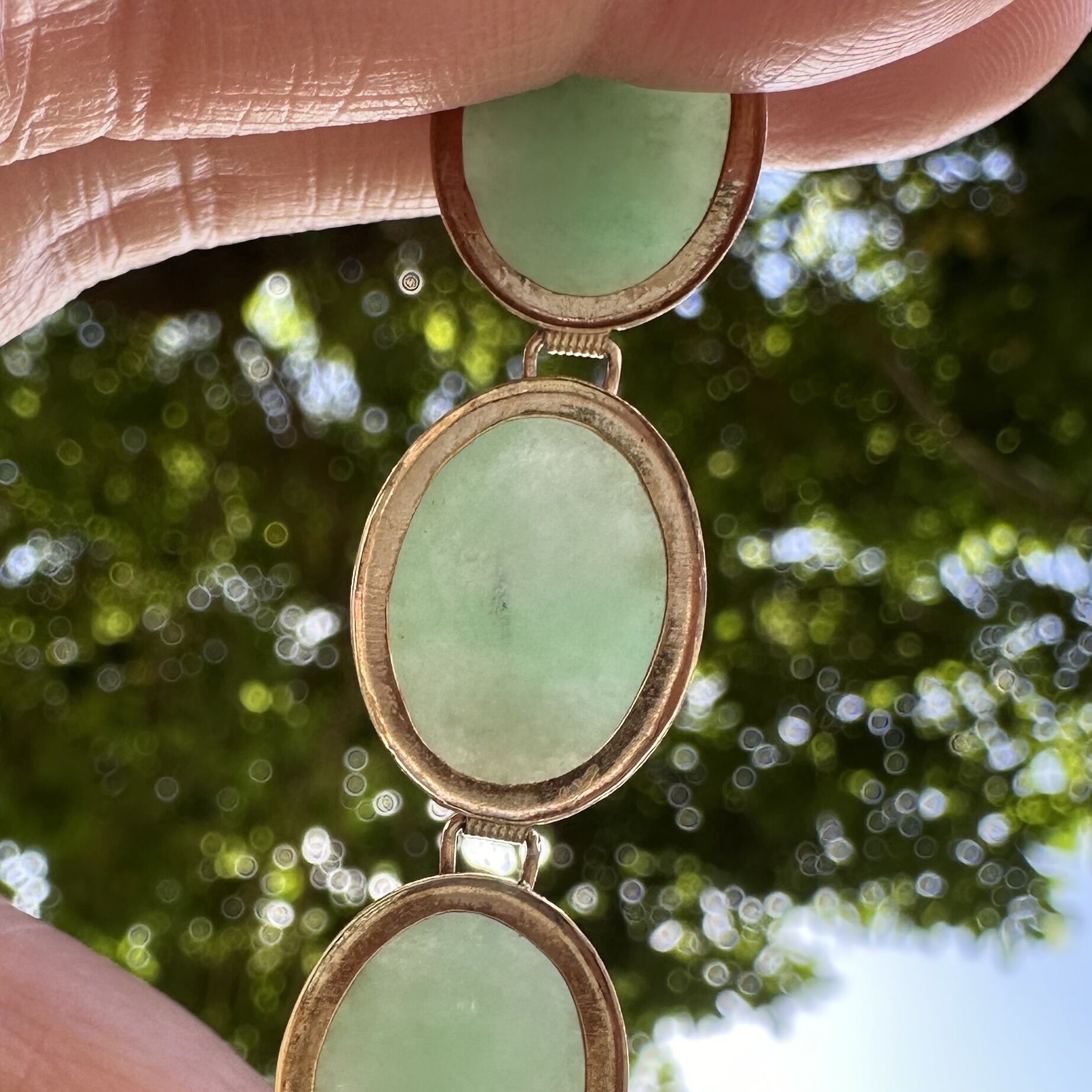 Vintage 14k Apple Green Oval Jade Link Bracelet - Image 3