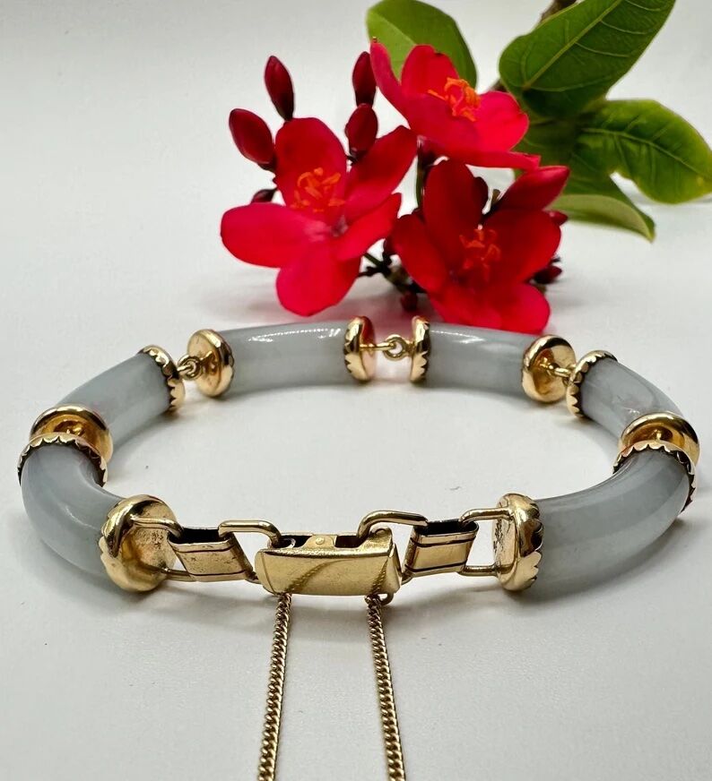 Ming Jewelry Hawaii 14k Gold Bracelet | White Jade Bracelet | Chain Linked Bracelet