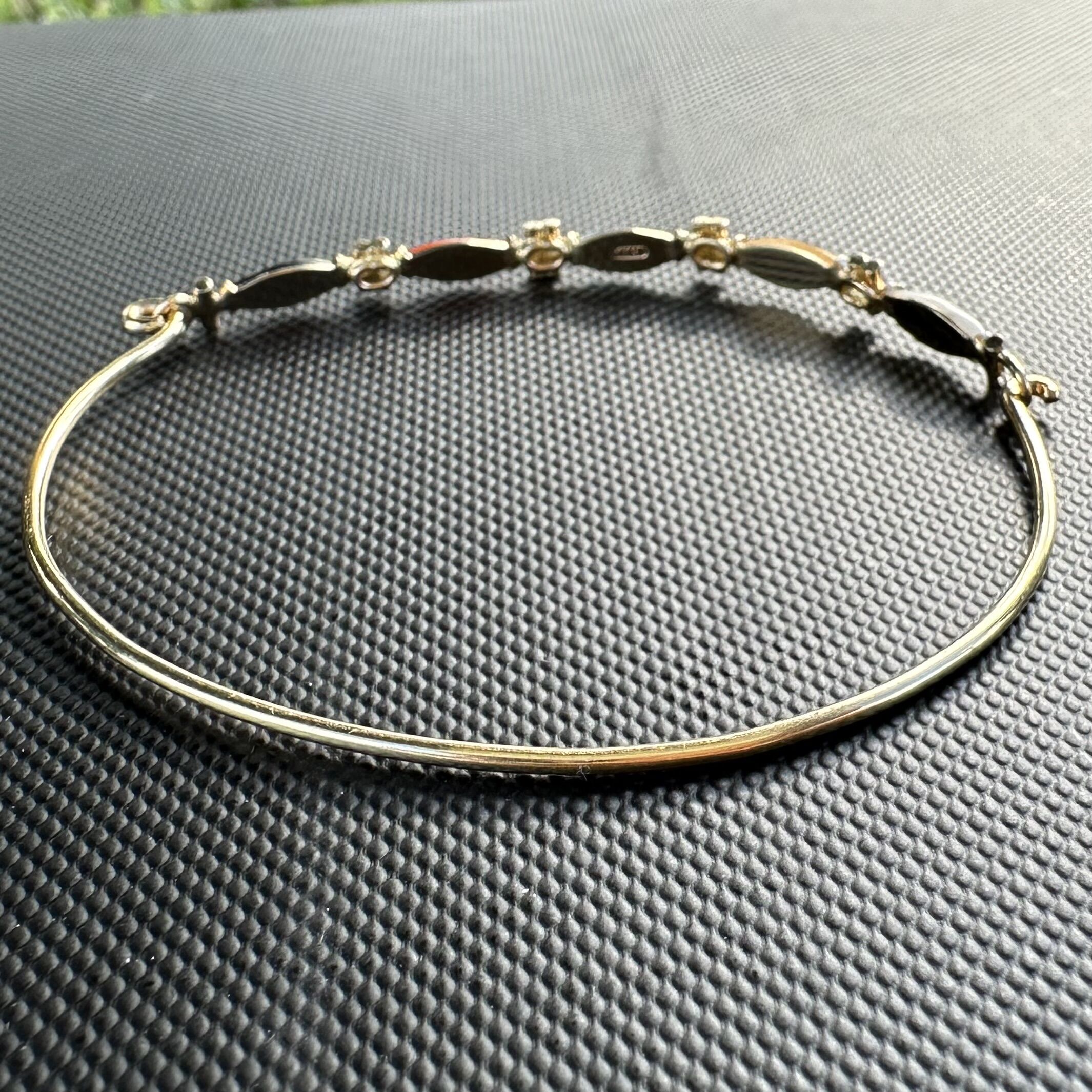 14k Yellow Gold & Marquise Cut Multi-Color Jade Hook Bangle Bracelet - Image 11
