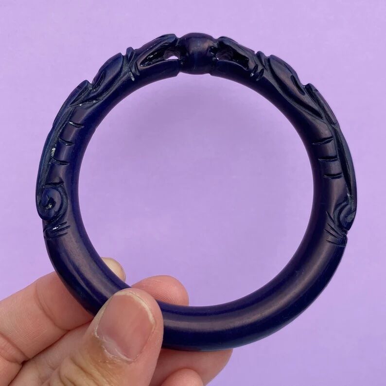 Vintage Carved Royal Blue Lapis Double Headed Dragon Bangle 40.2g - Image 10