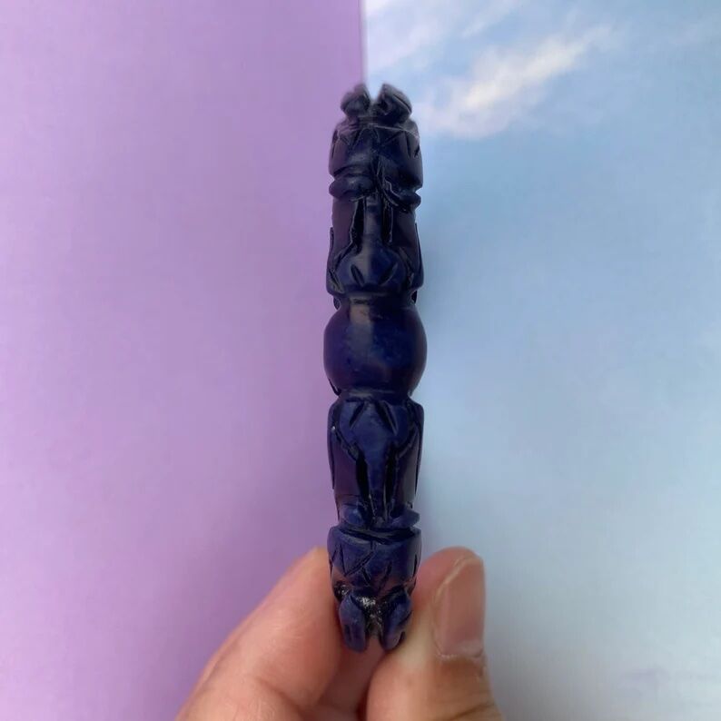 Vintage Carved Royal Blue Lapis Double Headed Dragon Bangle 40.2g - Image 5