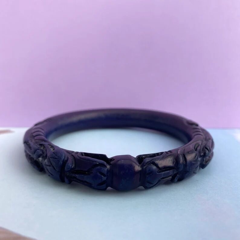 Vintage Carved Royal Blue Lapis Double Headed Dragon Bangle 40.2g