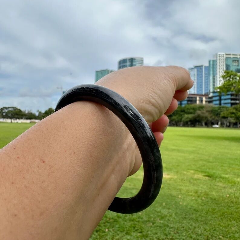 57.1 mm Jadeite "Grade A" Black Bangle - Image 3