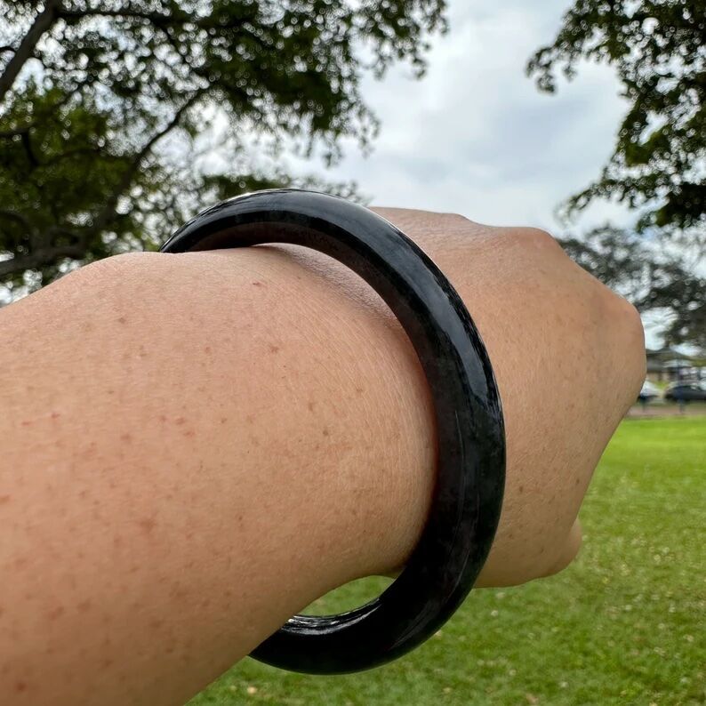 57.1 mm Jadeite "Grade A" Black Bangle - Image 2
