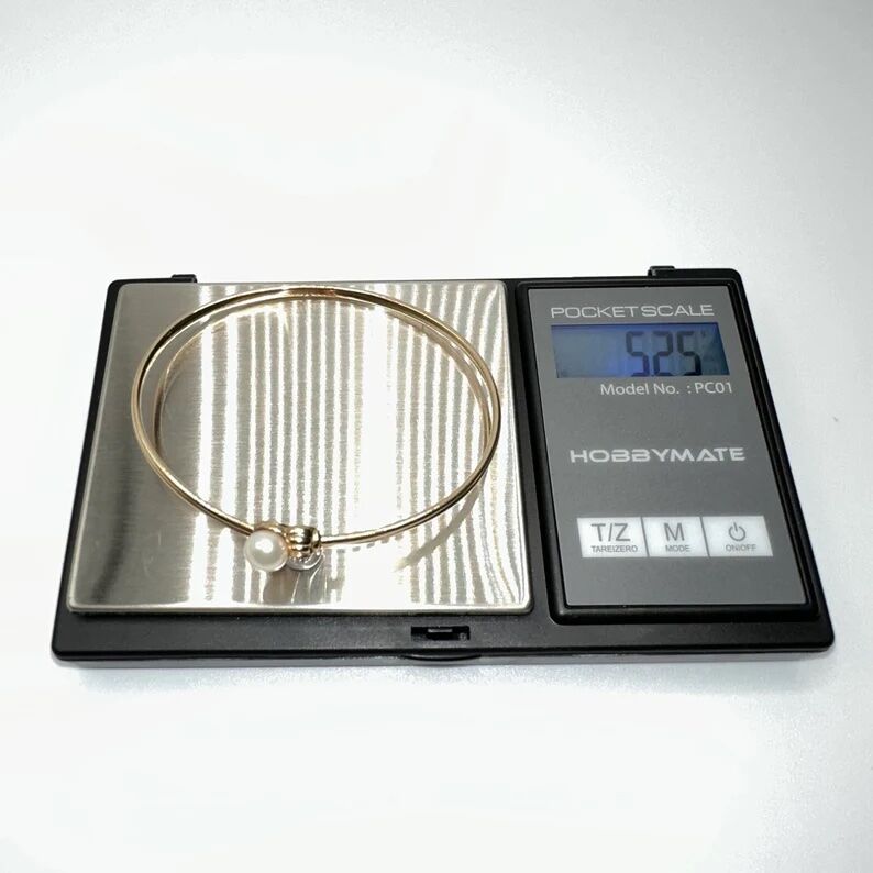 10K Gold Bangle Bracelet | Bypass Cuff Band with Pearl - Image 3