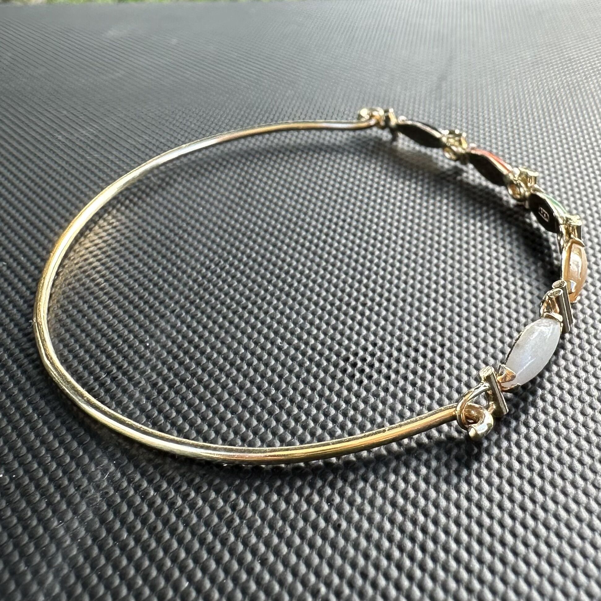 14k Yellow Gold & Marquise Cut Multi-Color Jade Hook Bangle Bracelet - Image 9